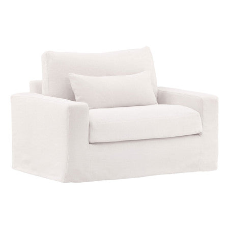 Modern White Linen Slipcovered Track Arm Chair 50"
