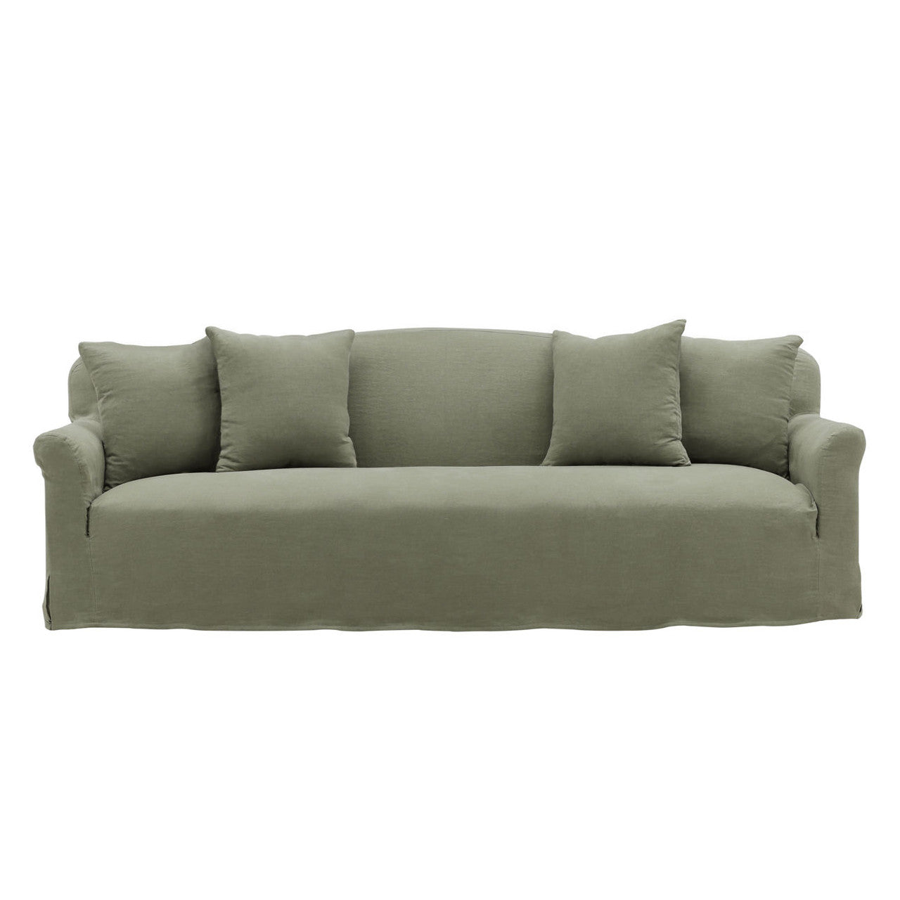 Chelsea Green Linen Slipcovered Camelback Sofa 96"