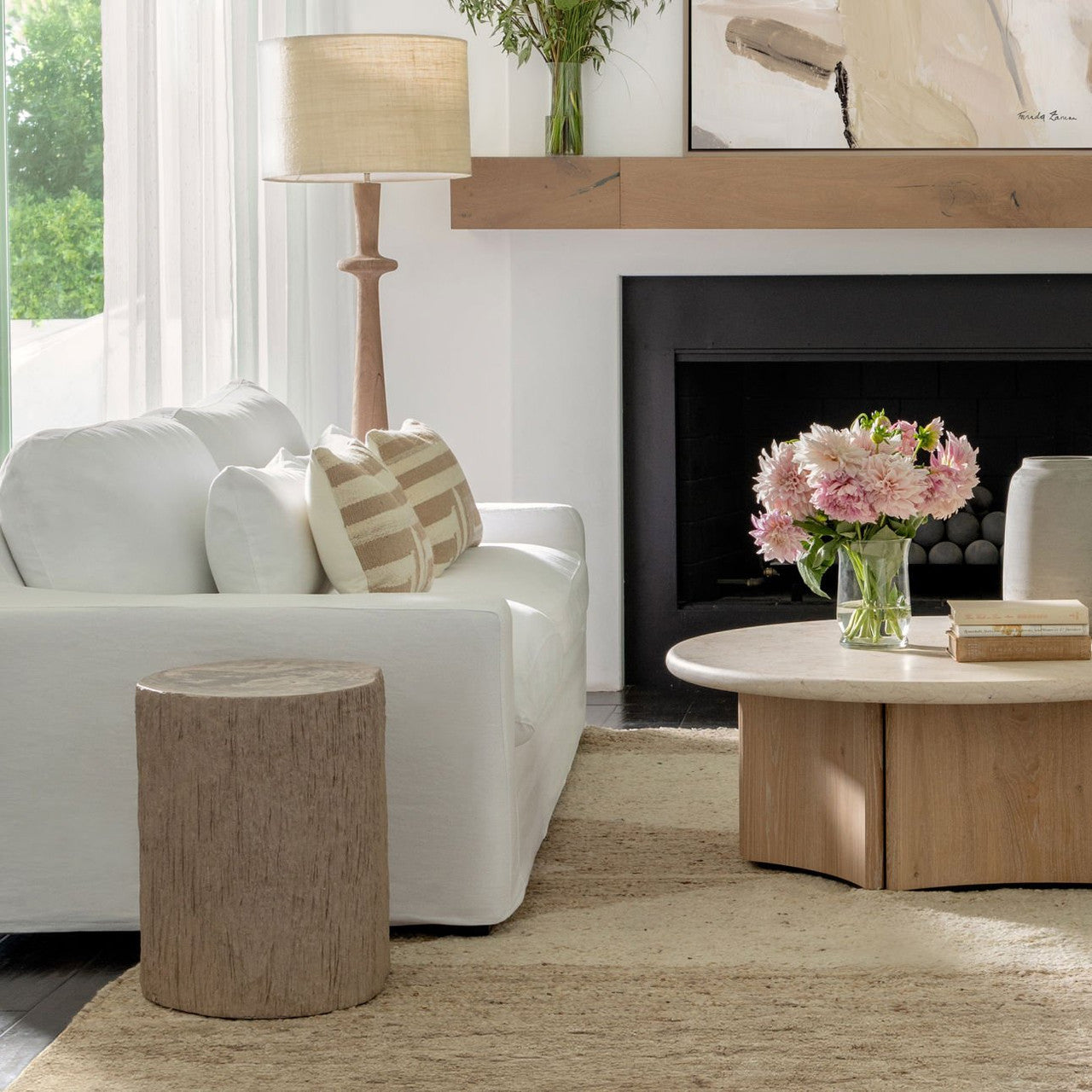 Luna Natural Linen Upholstered Slipcovered Track Arm Sofa 92"