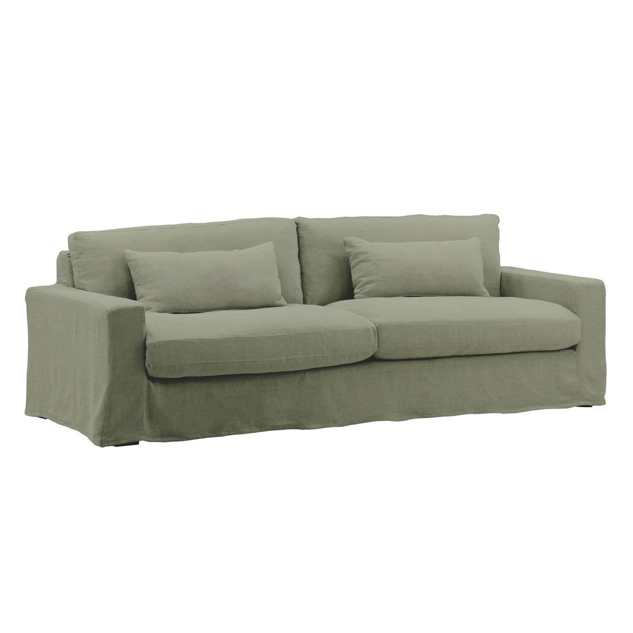 Luna Green Linen Upholstered Slipcovered Track Arm Sofa 92"