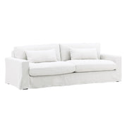 Luna White Linen Upholstered Slipcovered Track Arm Sofa 92"