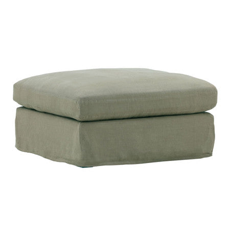 Luna Green Linen Upholstered Slipcover Ottoman 35"