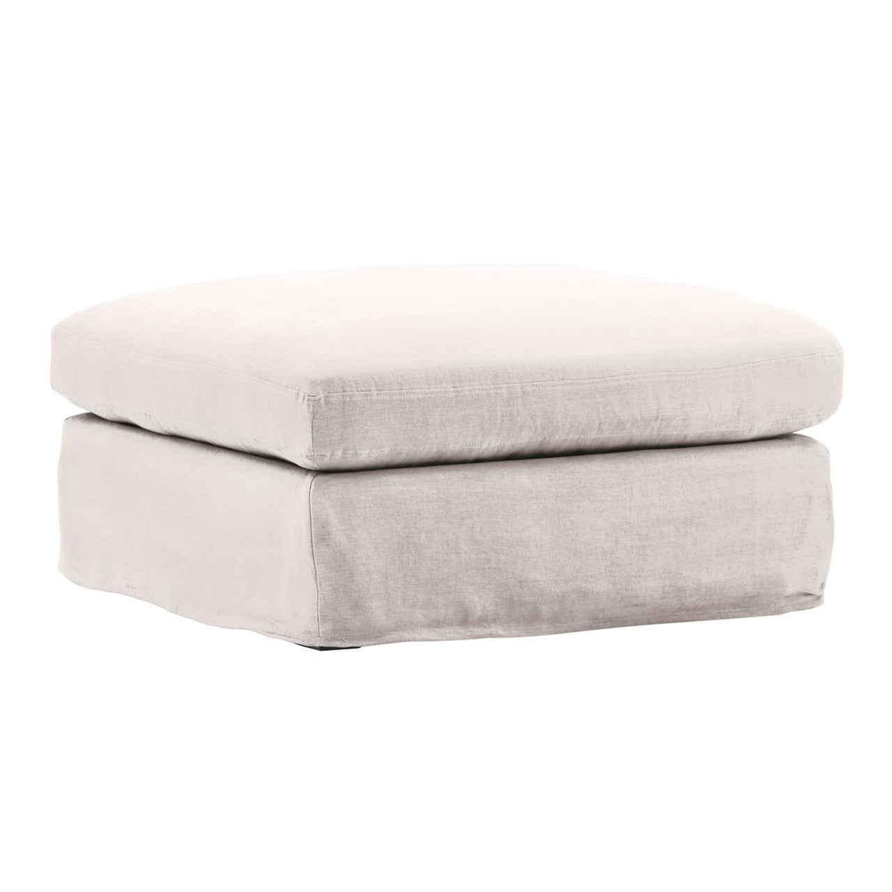 Luna Natural Linen Upholstered Slipcover Ottoman 35"
