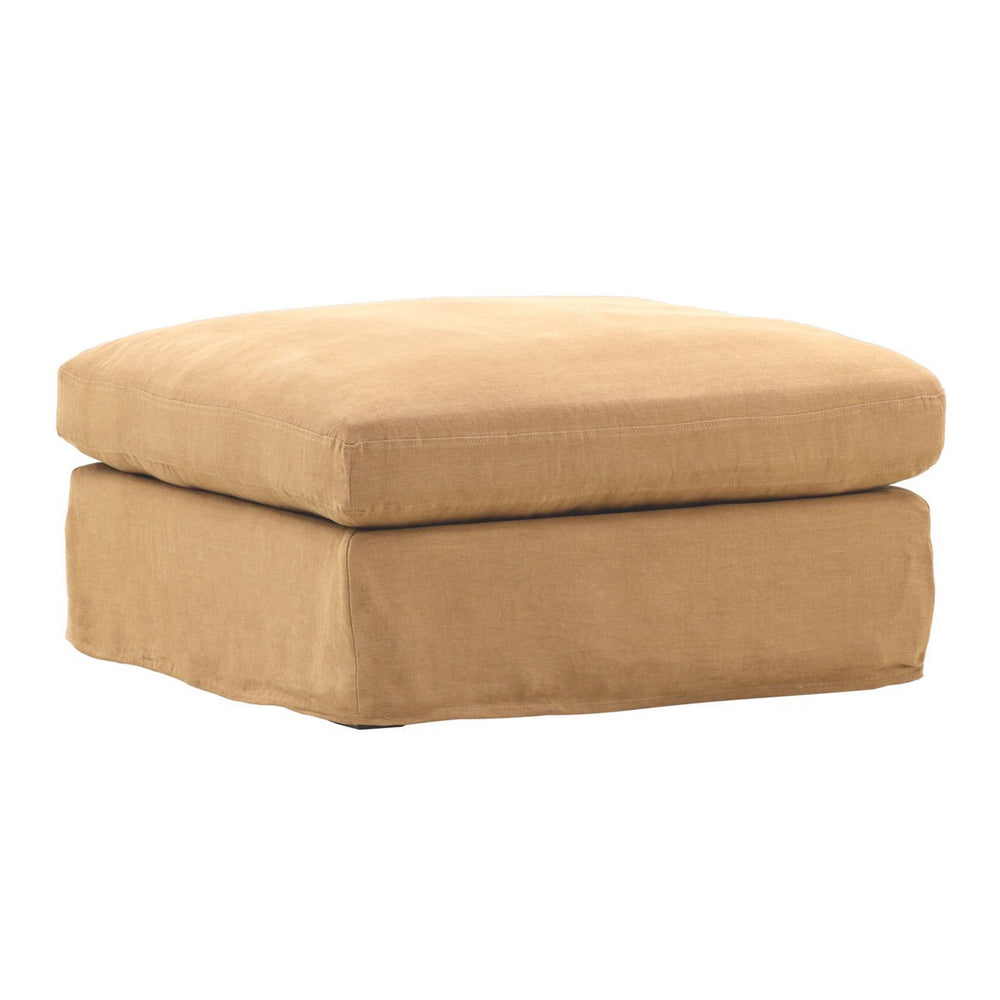 Luna Wheat Linen Upholstered Slipcover Ottoman 35"