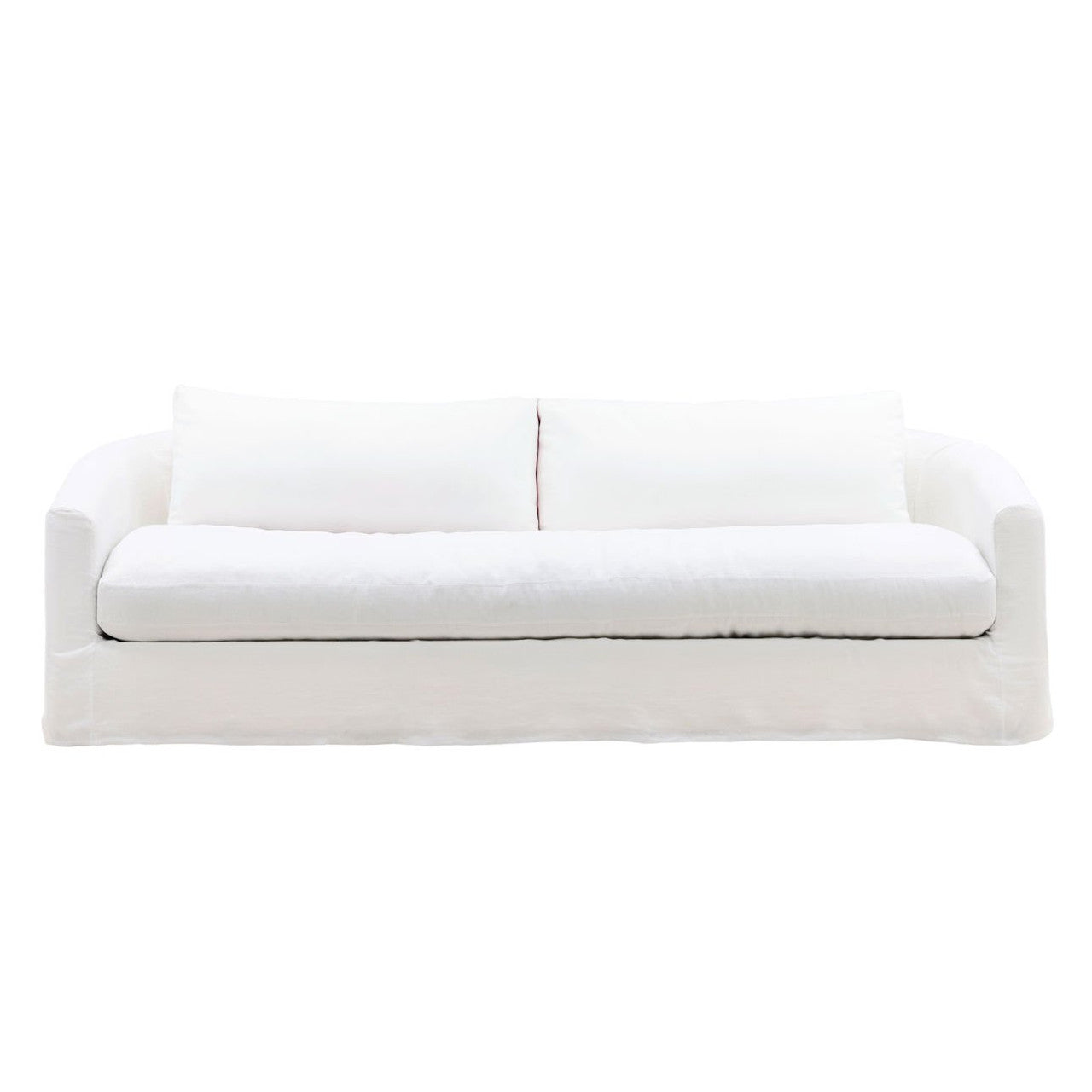 Florence White Linen Slipcovered Curved Back Sofa 98"