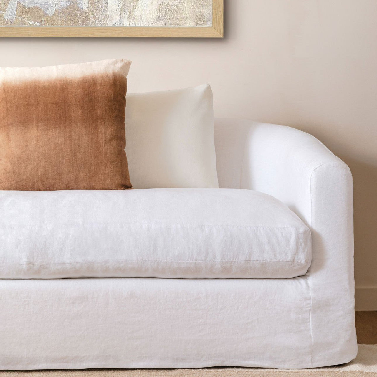 Florence White Linen Slipcovered Curved Back Sofa 98"