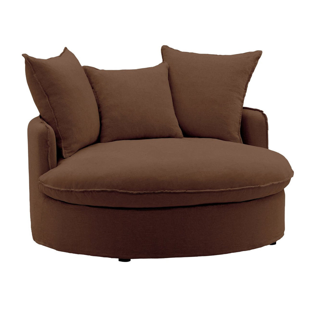 Cloud Brown Linen Slipcovered Media Lounge Round Chair 54"