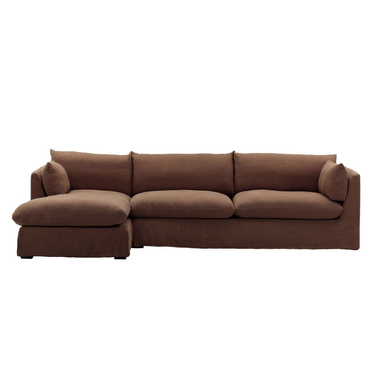Lounge Brown Linen Slipcovered 2-Piece Sectional Sofa 123"-LAF