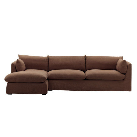 Lounge Brown Linen Slipcovered 2-Piece Sectional Sofa 123"-LAF
