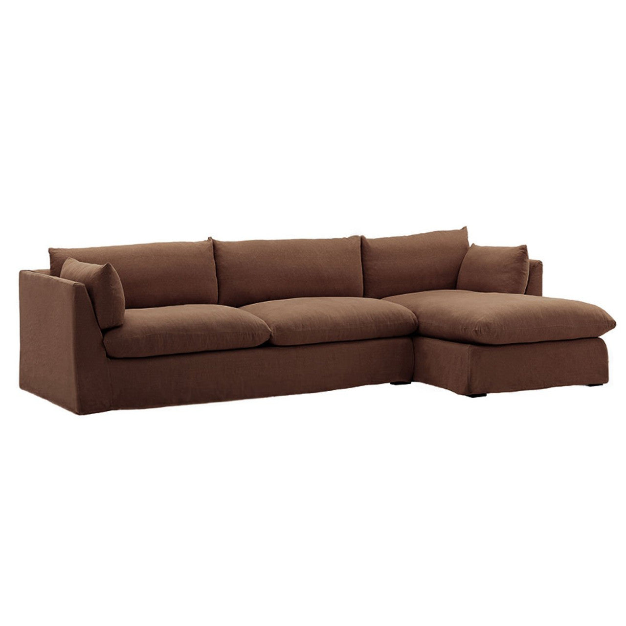 Lounge Brown Linen Slipcovered 2-Piece Sectional Sofa 123"-RAF