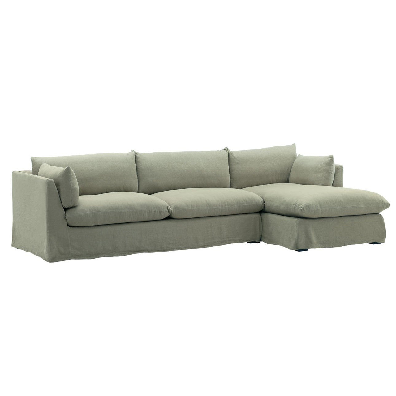 Lounge Green Linen Slipcovered 2-Piece Sectional Sofa 123"-RAF