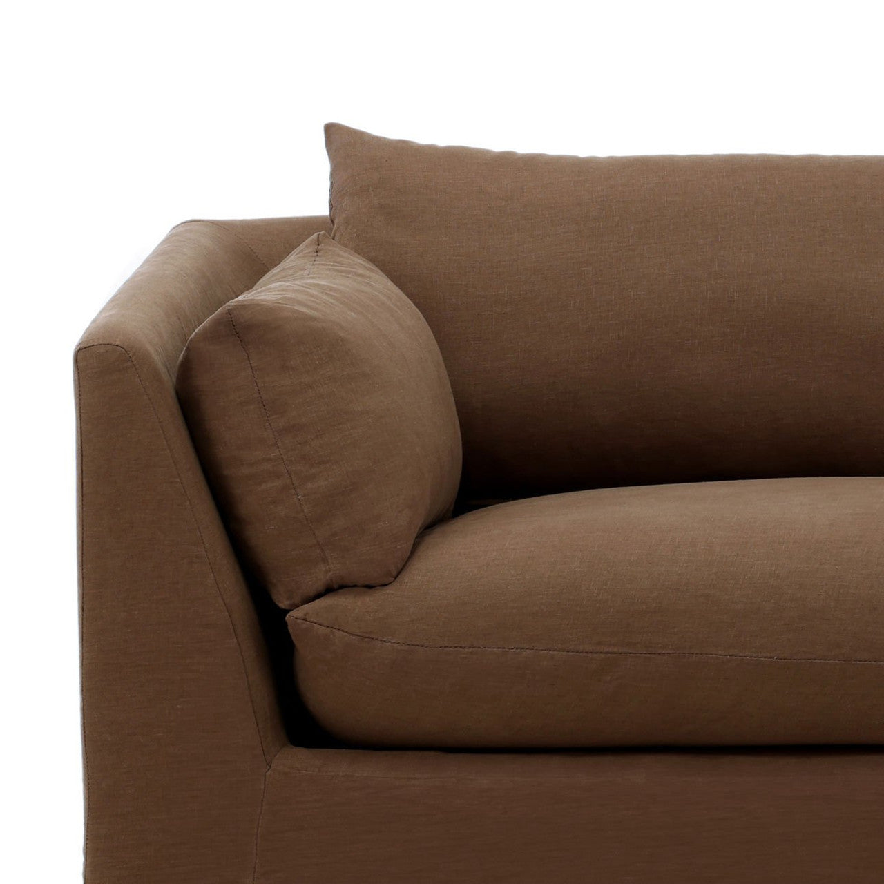 Lounge Brown Linen Upholstered Slipcovered Sofa 98"