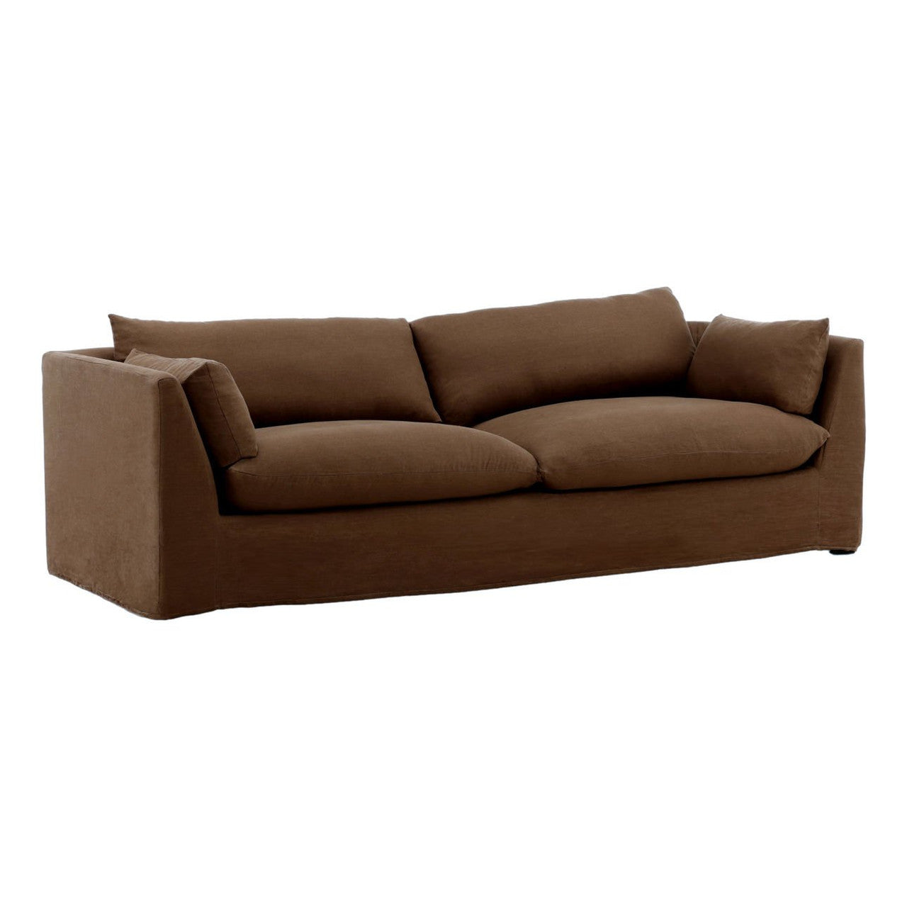 Lounge Brown Linen Upholstered Slipcovered Sofa 98"