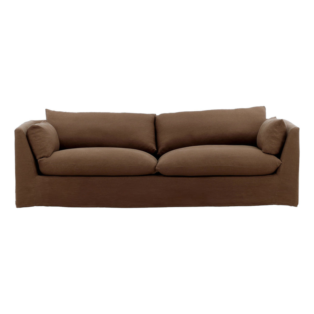 Lounge Brown Linen Upholstered Slipcovered Sofa 98"