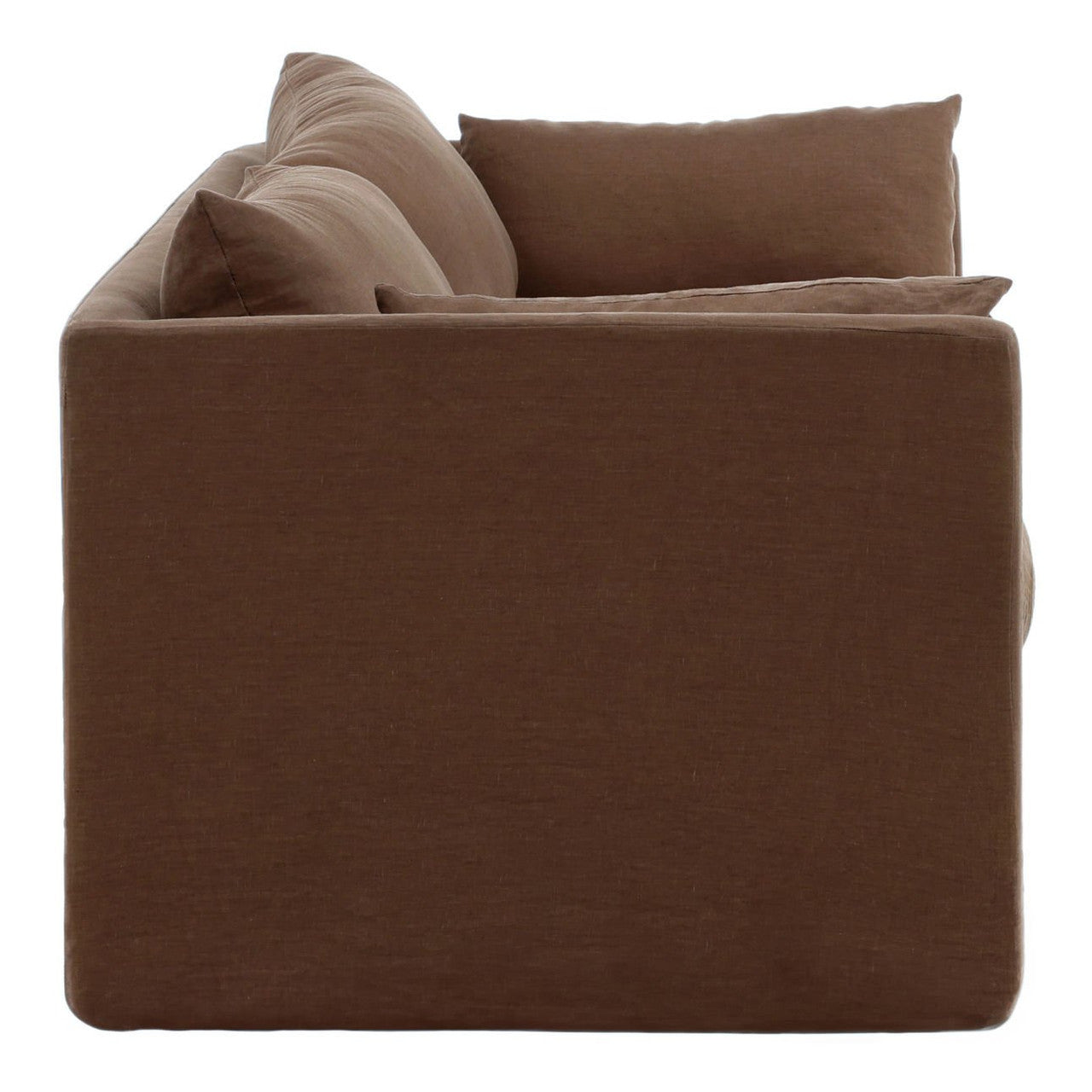 Lounge Brown Linen Upholstered Slipcovered Sofa 98"