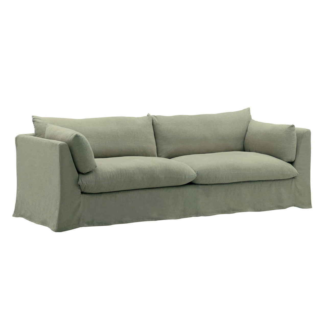 Lounge Green Linen Upholstered Slipcovered Sofa 98"