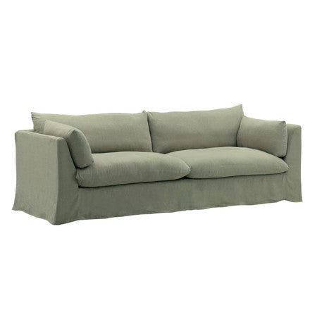 Lounge Green Linen Upholstered Slipcovered Sofa 98"