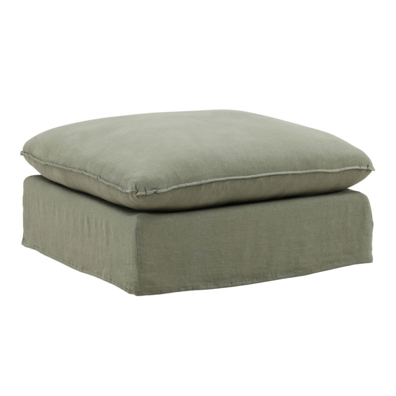 Cloud Green Linen Upholstered Slipcovered Ottoman 36"