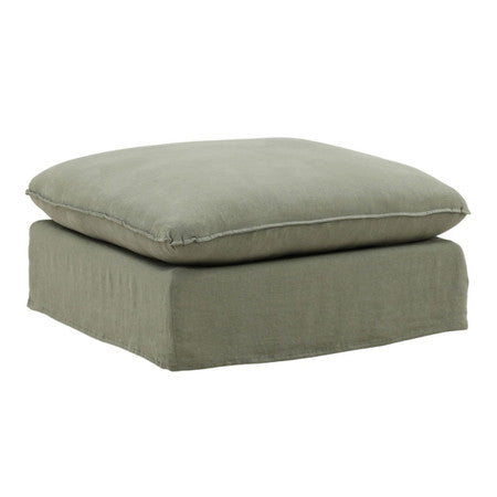Cloud Green Linen Upholstered Slipcovered Ottoman 36"