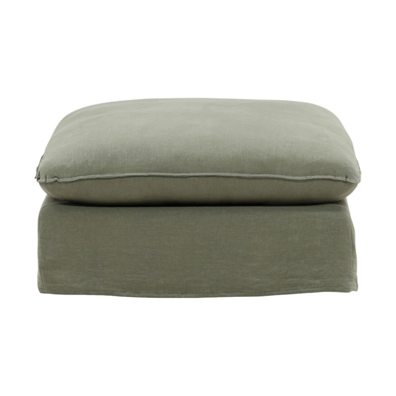 Cloud Green Linen Upholstered Slipcovered Ottoman 36"