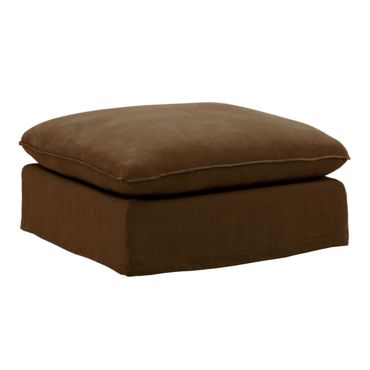 Cloud Brown Linen Upholstered Slipcovered Ottoman 36"