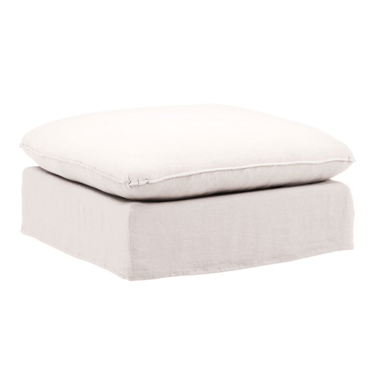 Cloud Natural Linen Upholstered Slipcovered Ottoman 36"