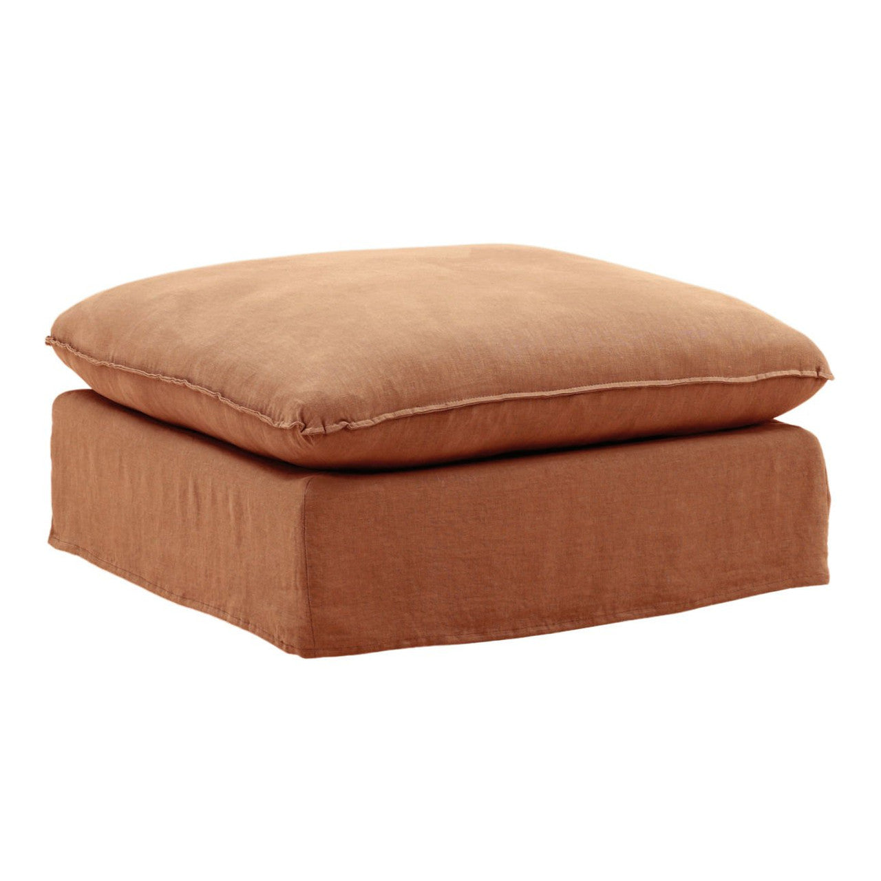 Cloud Sienna Linen Upholstered Slipcovered Ottoman 36"
