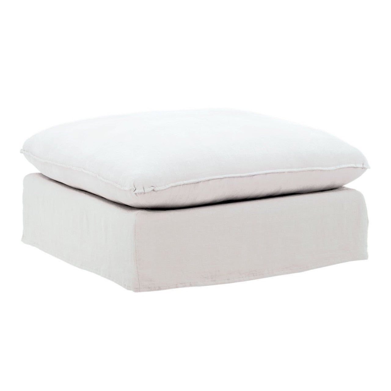 Cloud White Linen Upholstered Slipcovered Ottoman 36"
