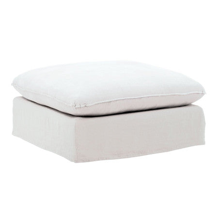 Cloud White Linen Upholstered Slipcovered Ottoman 36"