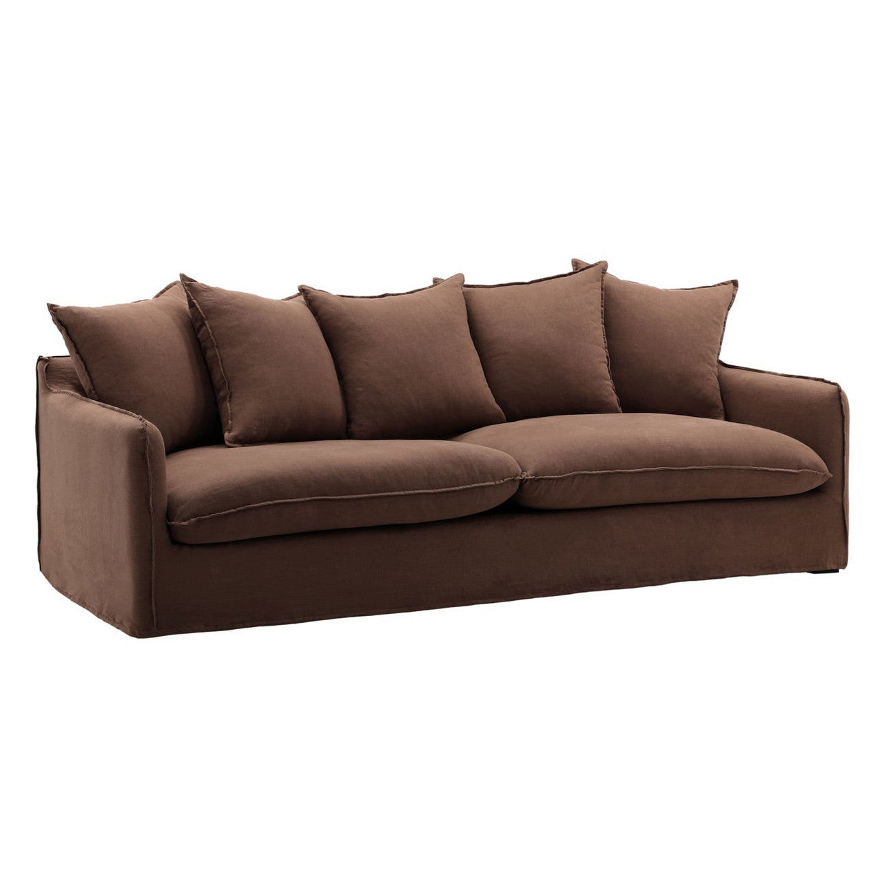 Cloud Brown Linen Upholstered Slipcovered Sofa 96"