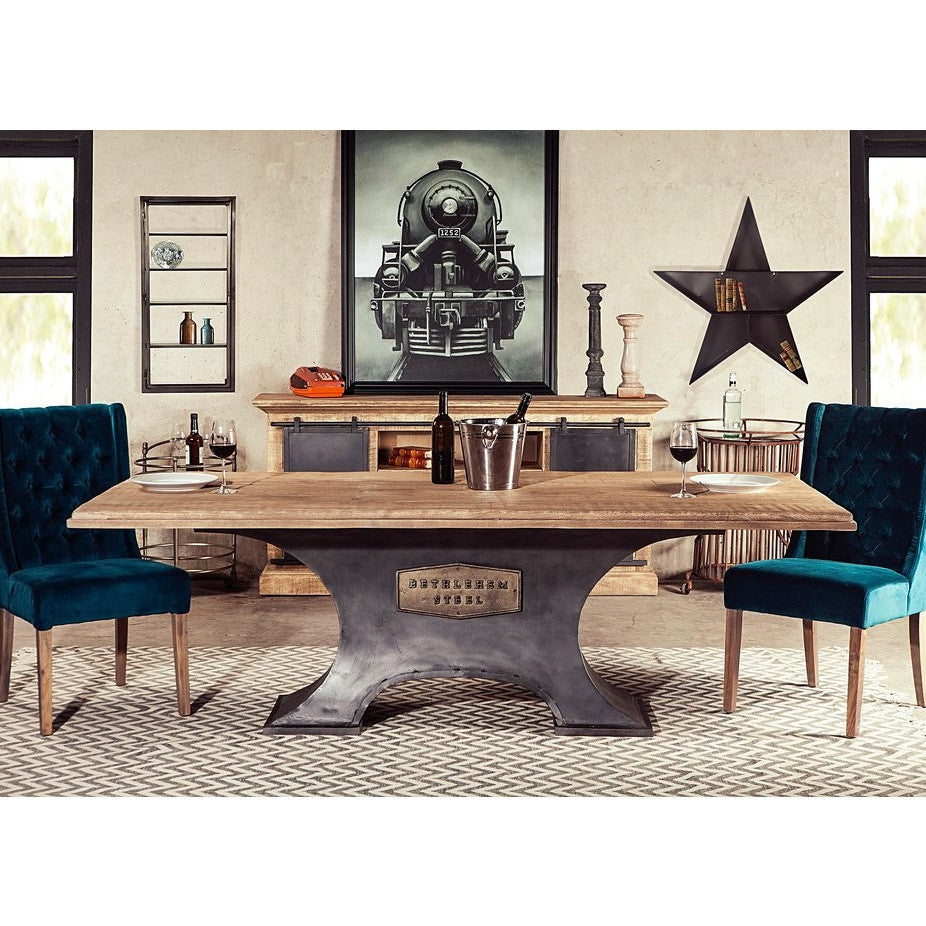 Steampunk Industrial Steel + Wood Dining Table 90"