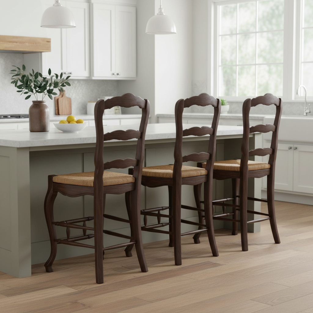 French Patisserie Ladderback Brown Counter Stool