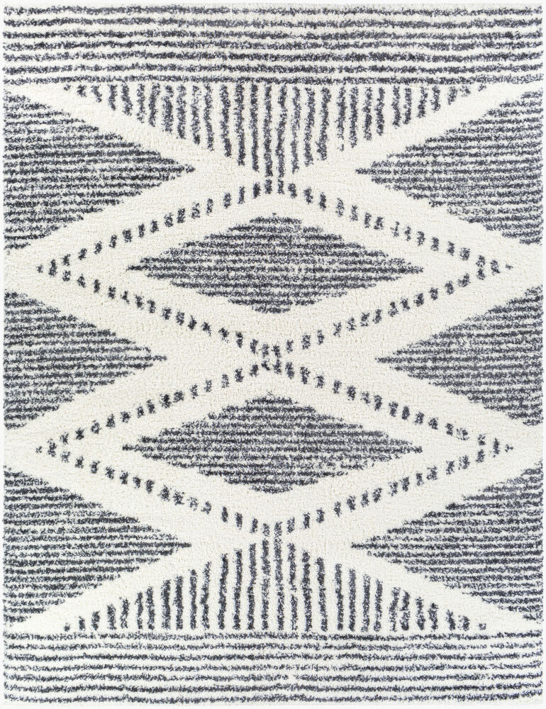 Deluxe Shag Charcoal/Cream Machine Woven Rug - 2'7" x 10'