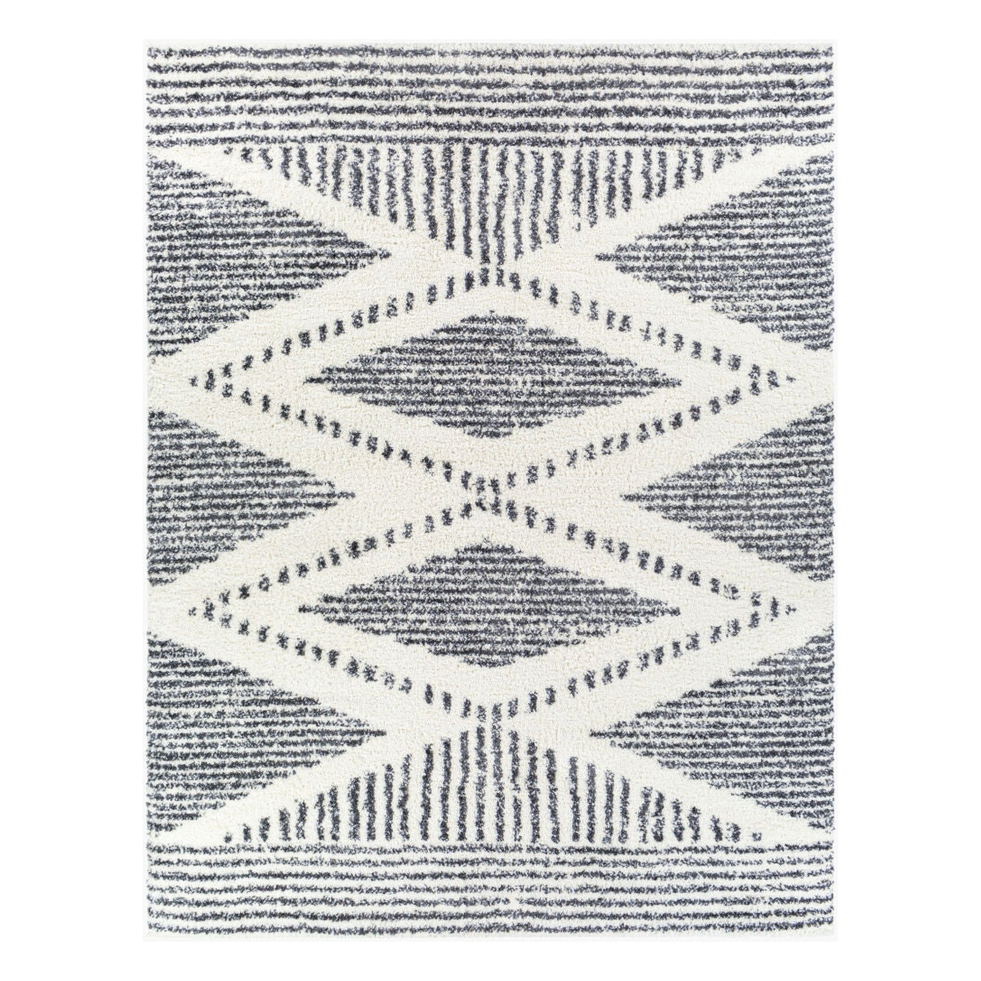 Deluxe Shag Charcoal/Cream Machine Woven Rug - 2'7" x 10'