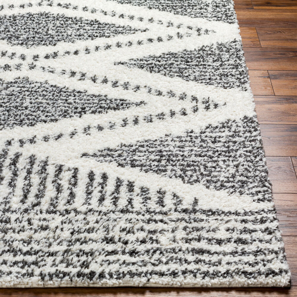 Deluxe Shag Charcoal/Cream Machine Woven Rug - front