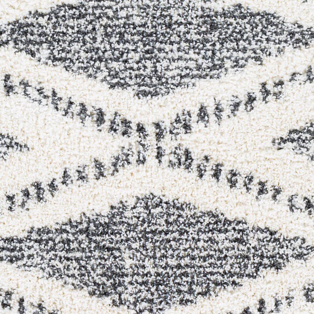 Deluxe Shag Charcoal/Cream Machine Woven Rug - swatch