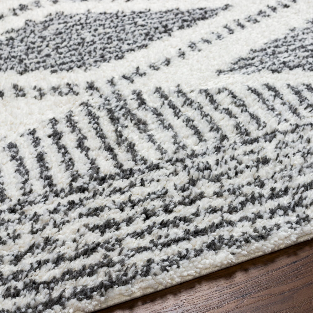 Deluxe Shag Charcoal/Cream Machine Woven Rug - texture