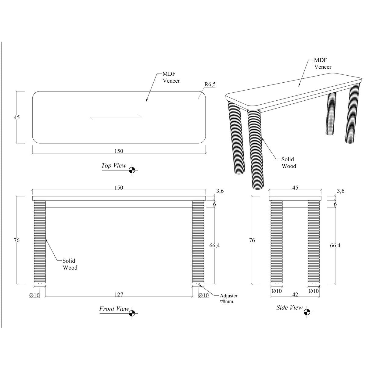 Luna Console Table Coffee by Urbia - detail 5