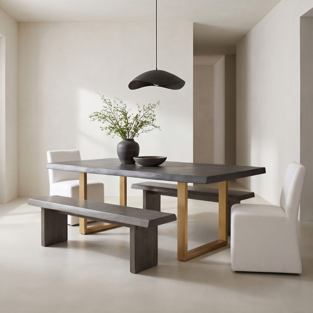 Brooks Dining Table U Base 40" x 79" Sandblasted Grey Top - Brass Base by Urbia - detail 5