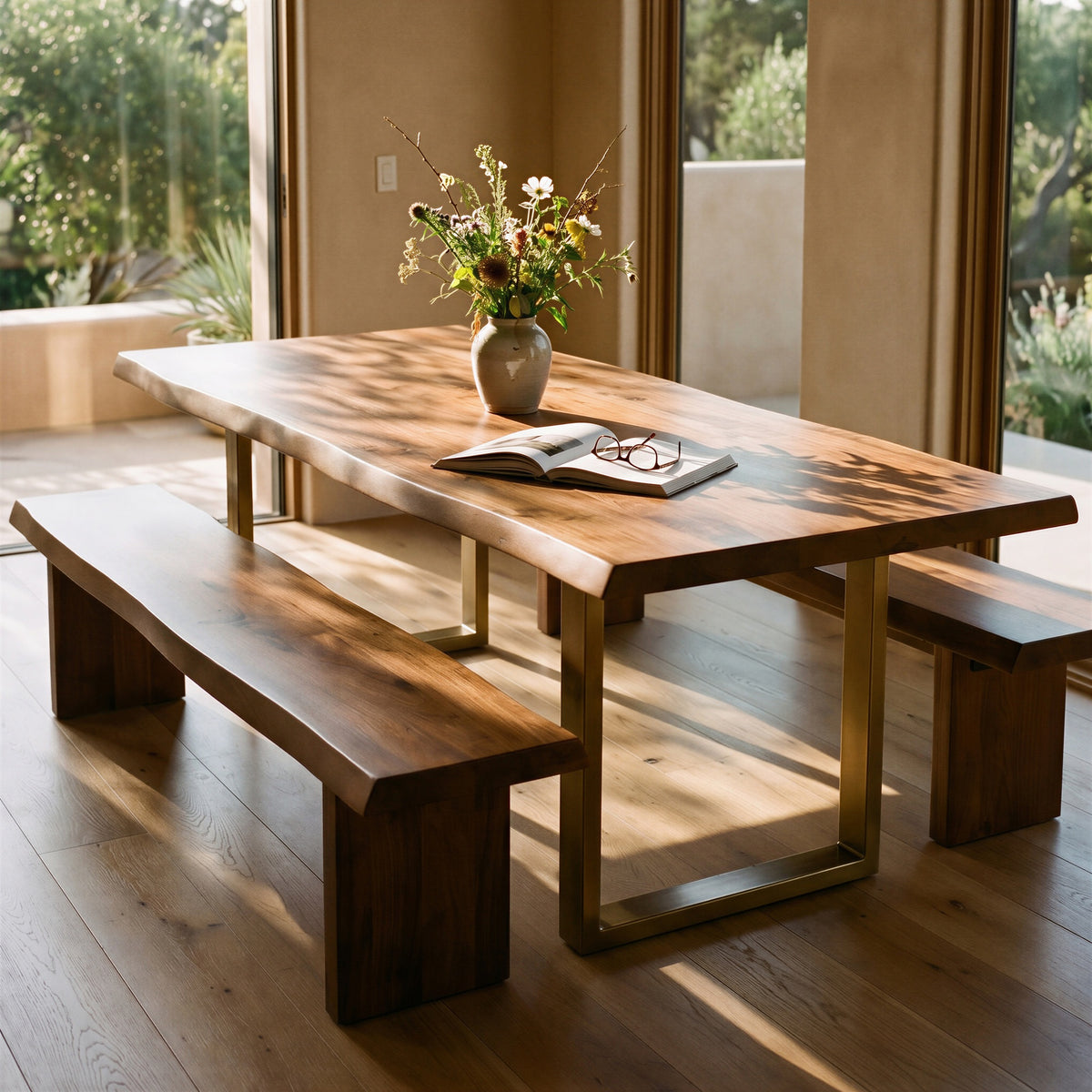 Brooks Dining Table U Base 40" x 92" Americano Top - Brass Base by Urbia - detail 6