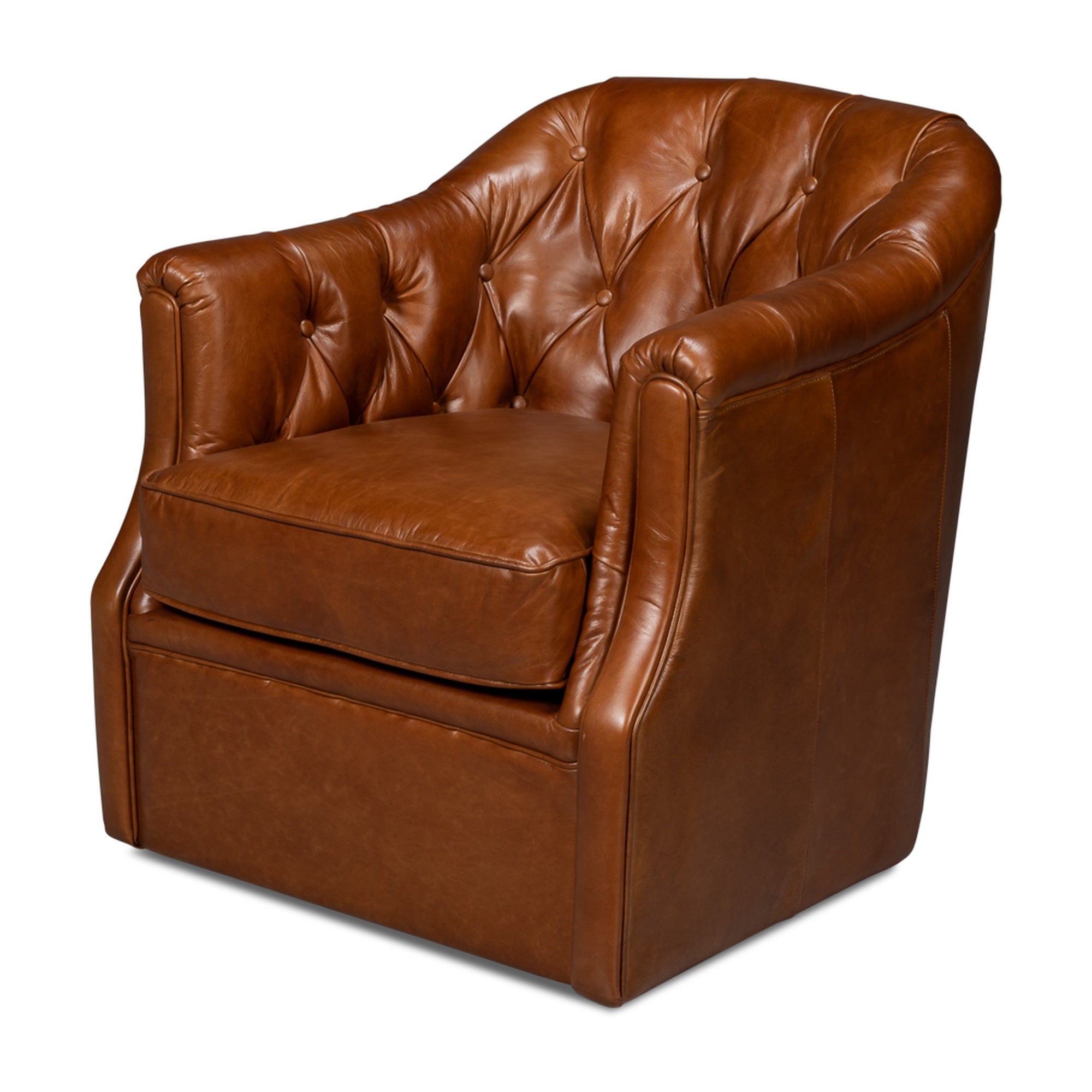 Coolidge Leather Swivel Chair,Havana Brn by Sarreid Ltd