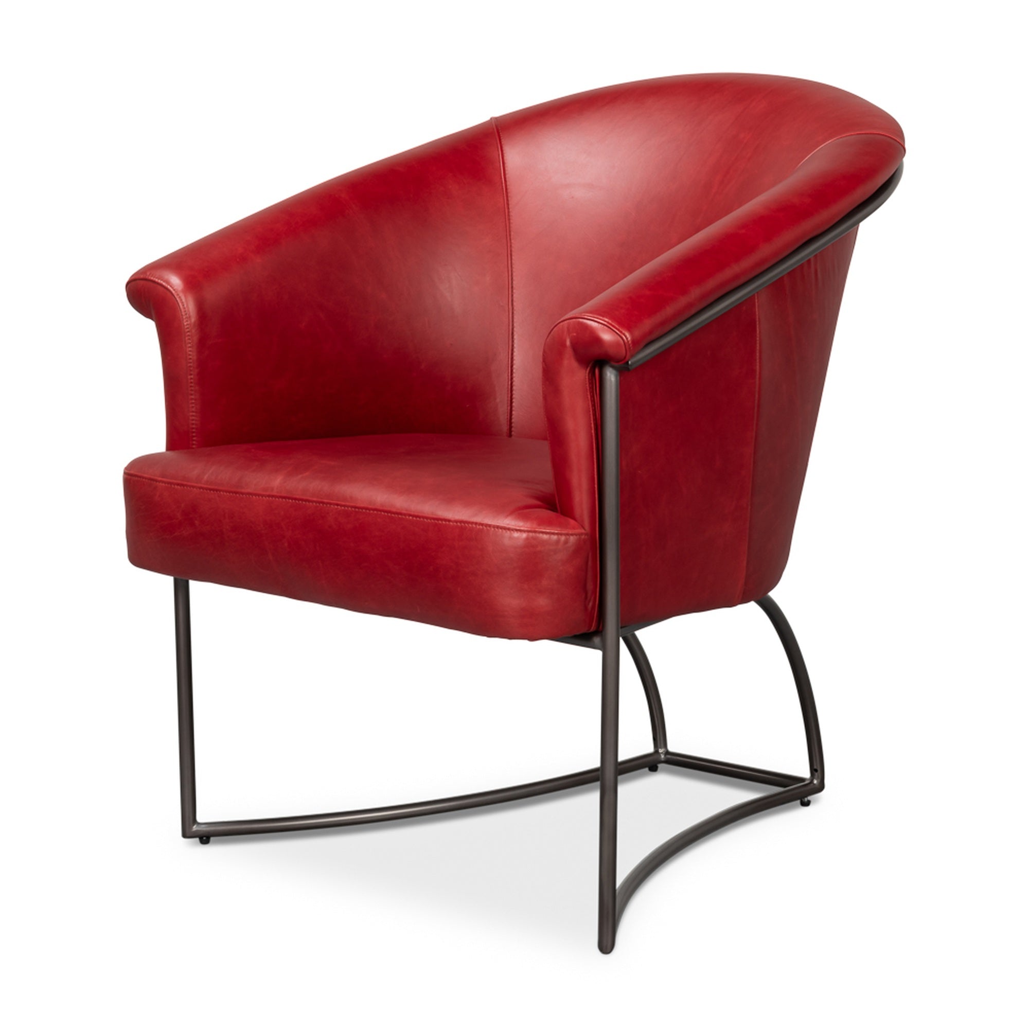 Nagel Distilled Leather Chair,New Rouge by Sarreid Ltd
