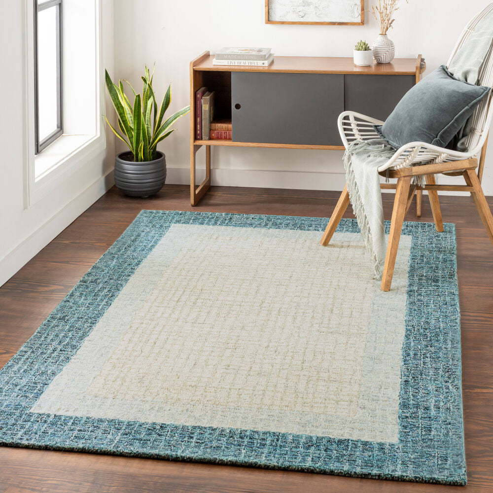 Elena Cream/Teal Handmade Rug EAE-2300 - roomscene