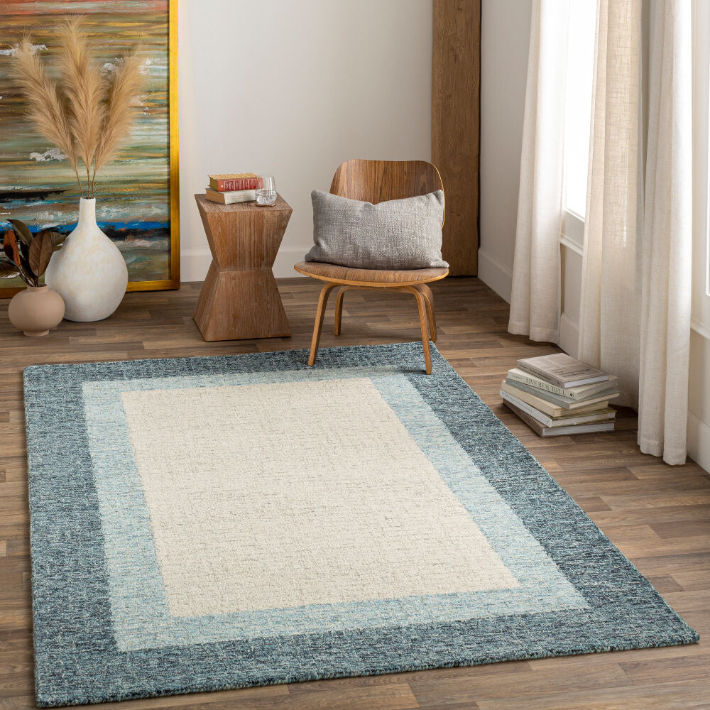 Elena Cream/Teal Handmade Rug EAE-2303 - roomscene