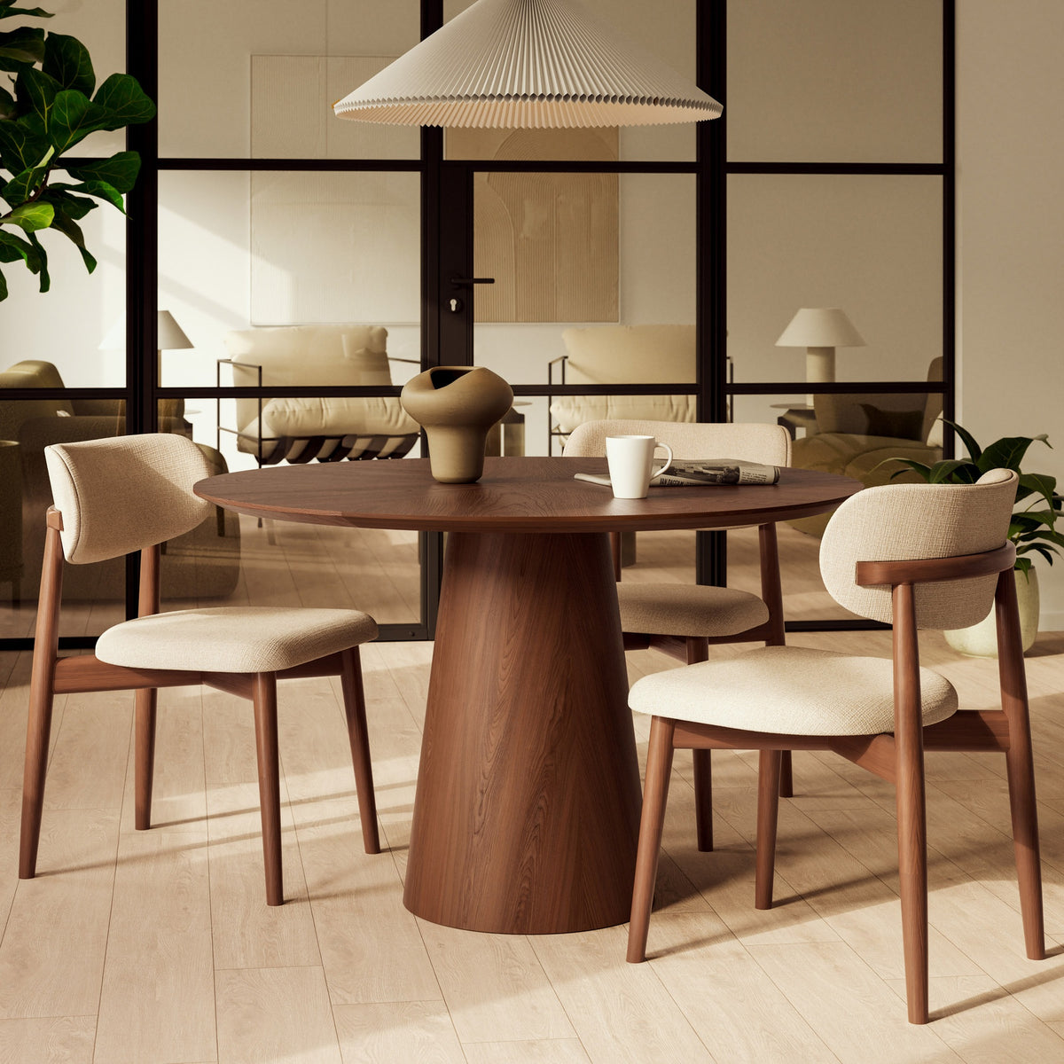 Modern Brazilian Lucia Side Chair Harvest Natural Upholstery - Nogal Frame by Urbia - detail 6