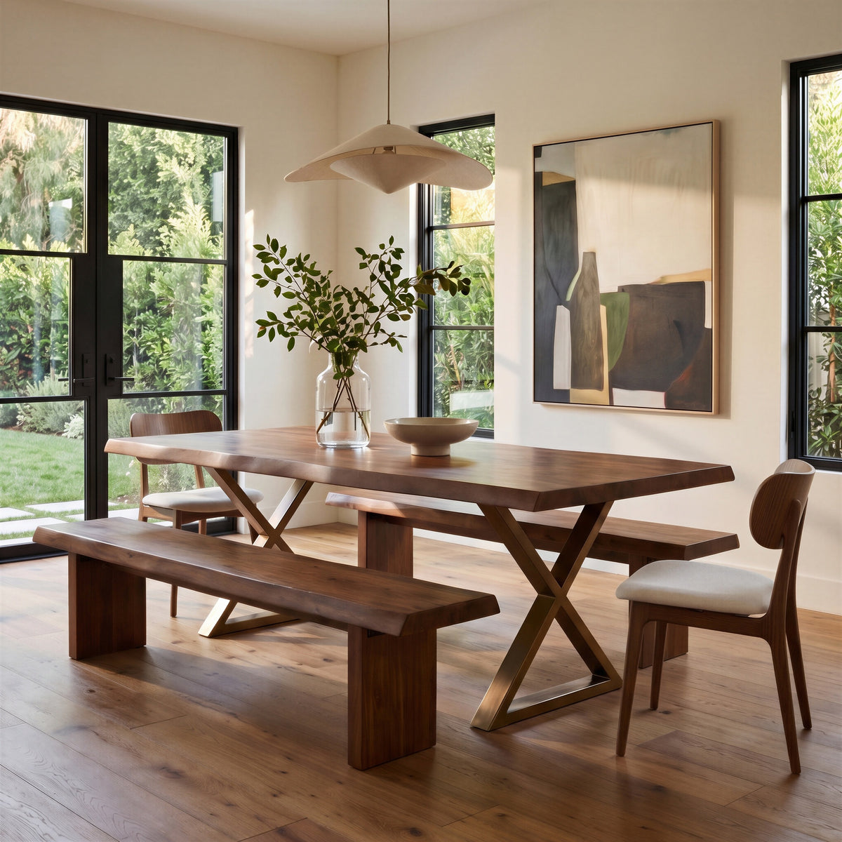 Brooks Dining Table X Base 40" x 92" Americano Top - Brass Base by Urbia - detail 6