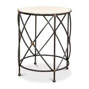 Drum & Fife Lamp Table, Aged Wht Marble by Sarreid Ltd
