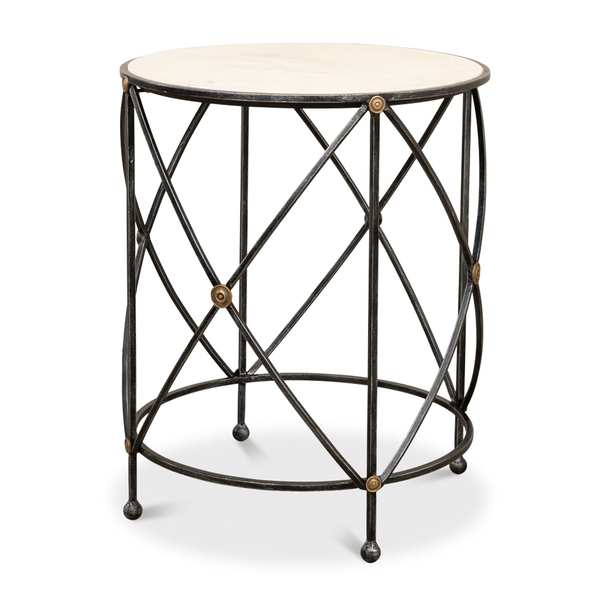 Drum & Fife Lamp Table, Aged Wht Marble by Sarreid Ltd