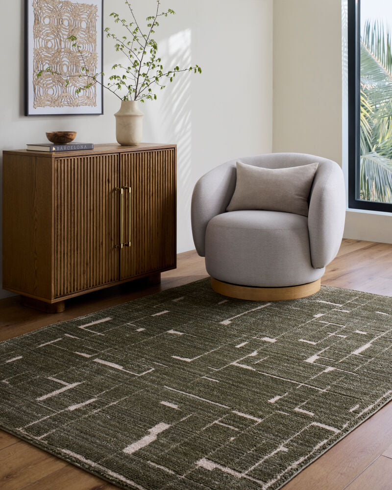 Alma Medium Brown/Olive Machine Woven Rug - styleshot