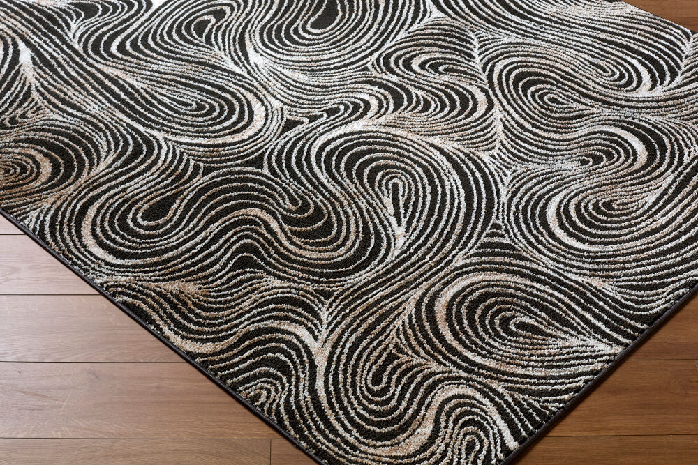 Grenelle Black/Medium Gray Machine Woven Rug - corner